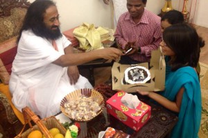 Aashna celebrating her birthday with Sri Sri